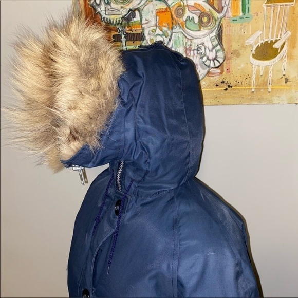 1970’s Canadian Trails Goose Down Coyote Fur Trim Blue Bomber XS / S Vintage - Picture 11 of 16